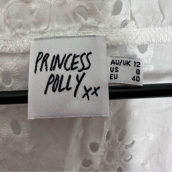 Princess Polly white Olympia eyelet detail ultra cropped puff sleeve top size 8 - Picture 6 of 6